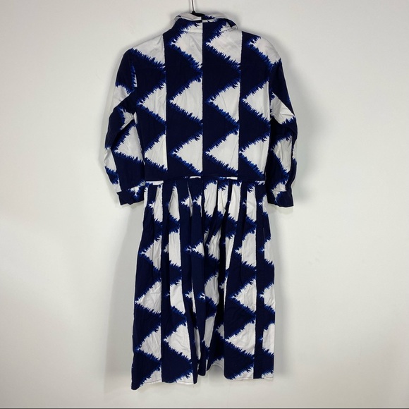 Samantha Sung Blue and White Abstract Collared Button Front Dress - Picture 2 of 5